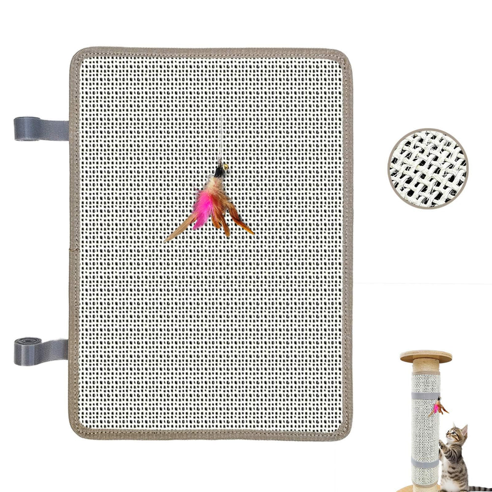 Deapher wrap-around nail file on a cat scratching post for convenient nail maintenance.