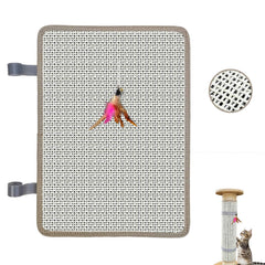 Deapher wrap-around nail file on a cat scratching post for convenient nail maintenance.