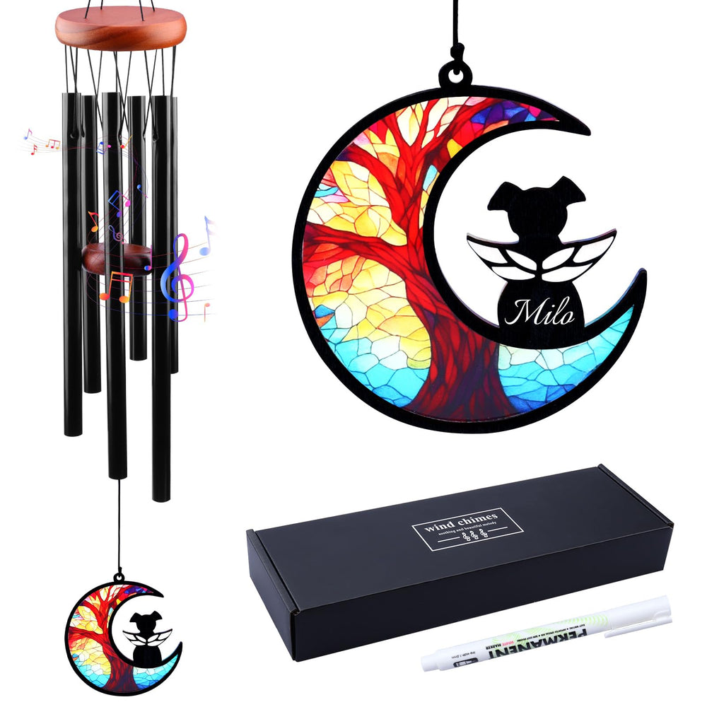 DearKeeps pet memorial wind chime with moon motif for comforting outdoor remembrance.