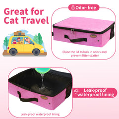 Deblue foldable cat litter box in pink folded compactly for travel storage