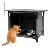 Deblue Waterproof Cat House front view showing sheltered feeding space for outdoor cats