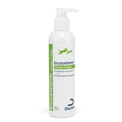 Dechra EicosaDerm Omega-3 bottle with pump supports coat health and skin comfort