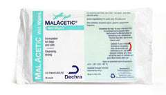 Dechra MalAcetic Wet Wipes package closeup for cats and dogs, quick skin and coat cleansing after exposure