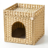DeepRedCoast cat litter box enclosure front view with ventilated rattan design