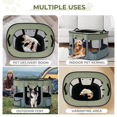 Dekool foldable playpen with dual doors for easy access.