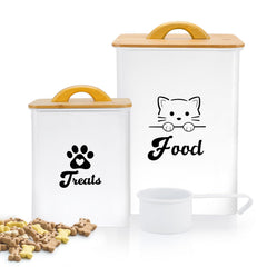 Dekosilave cat food storage container with scoop in white for easy portioning.