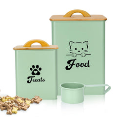 Dekosilave two-pack cat food storage containers with airtight lids on counter for freshness