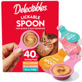 Delectables Lickable Spoon packaging highlighting mess-free cat treats for quick bonding.