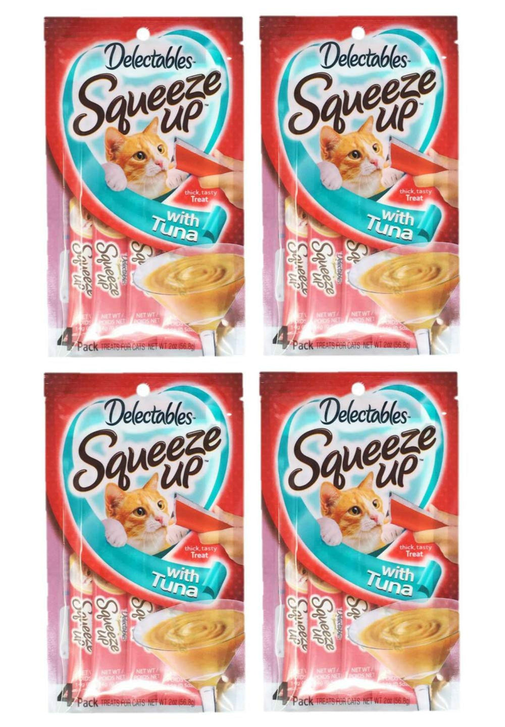 Delectables Squeeze Up Hartz Tuna cat treats packaging shows resealable tubes for easy serving