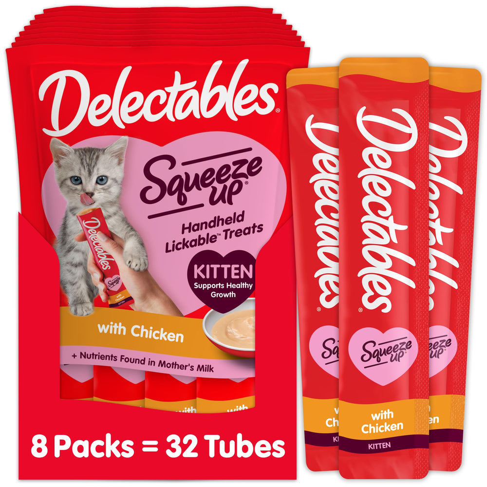 Delectables Squeeze Up kitten puree tube closeup showing creamy texture for kittens