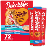 Delectables Squeeze Up seafood tubes, front view, creamy purΓ©e boosts hydration.