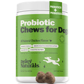 Deley Naturals Dog Probiotic Chews packaging promotes daily gut support.