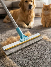 DELOMO carpet rake with metal side removes embedded pet hair from carpets