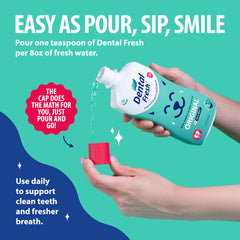 Dental Fresh dog drinking water demonstrates easy daily oral care.