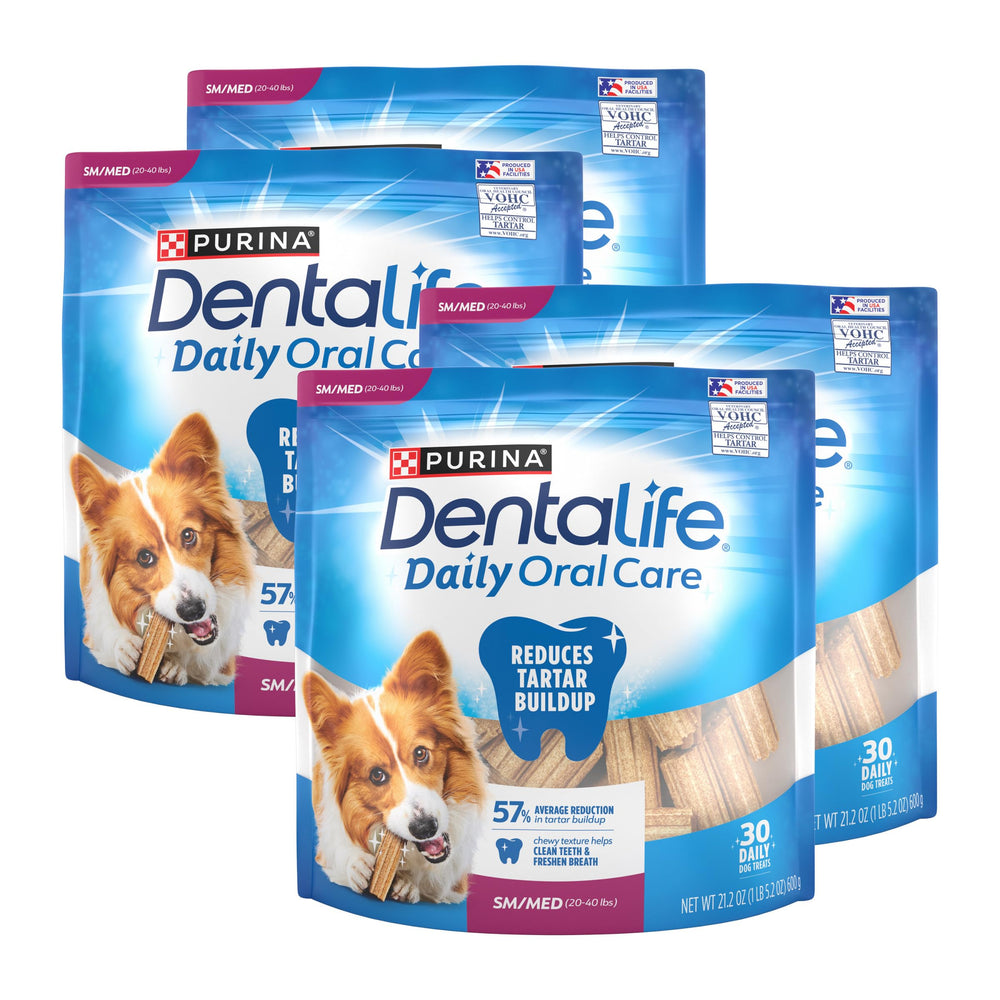 Dentalife daily oral care chews for small dogs with closeup texture aiding tartar control.