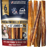 Devil Dog Bully Stick 12-inch jumbo pack supports focused chewing for large breeds.