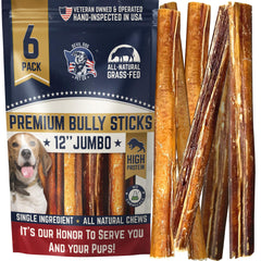 Devil Dog Bully Stick 12-inch jumbo pack supports focused chewing for large breeds.