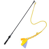 Dewonch Flirt Pole yellow rod for engaging fetch and training outdoors.