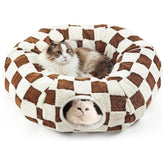 DFENGDF cat tunnel bed with cushion provides a cozy hideaway for nap time.