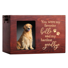 DGDCDV pet memorial urn front view with photo frame for cherished memories.