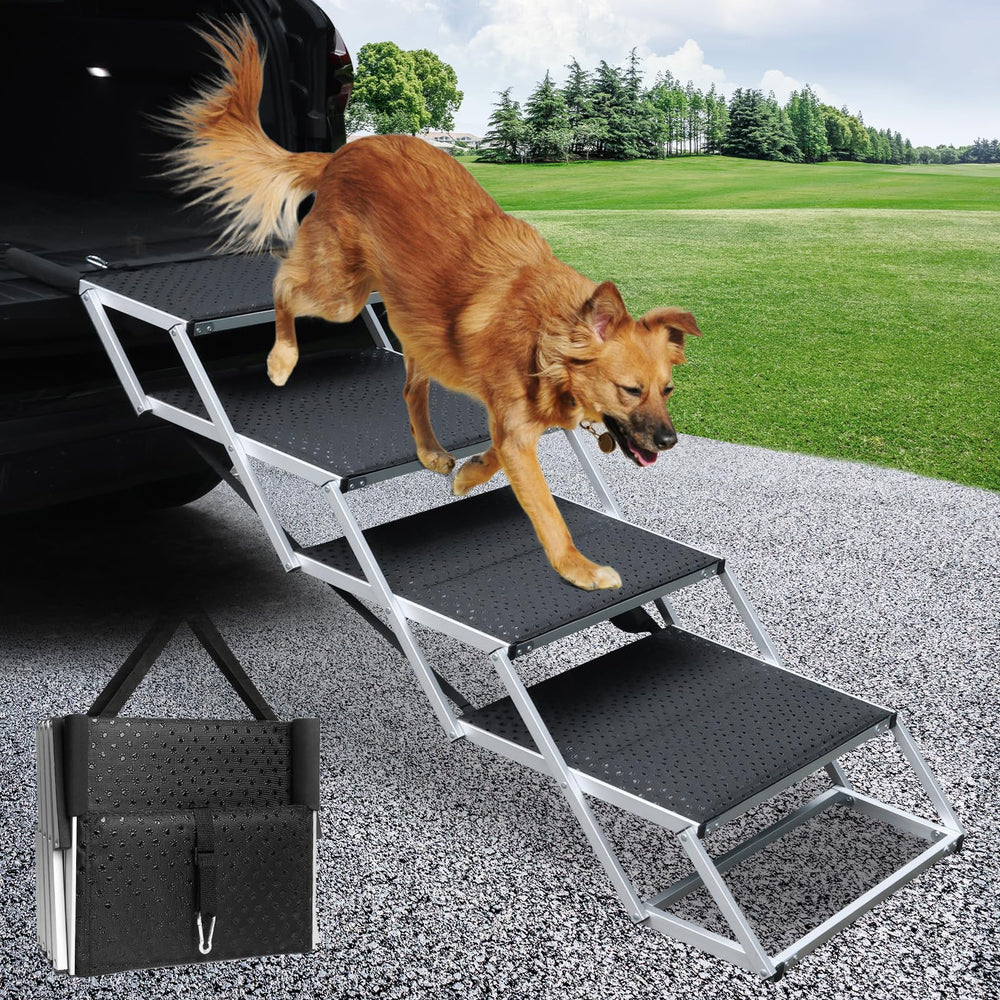 DGSL Dog Ramp Aluminum 4-step provides sturdy support for easy car entry.