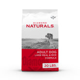 Diamond Naturals adult dog food bag with lamb meal and rice highlighting balanced nutrition