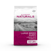 Diamond Naturals Large Breed Puppy bag front view highlighting real pasture-raised lamb for healthy growth.
