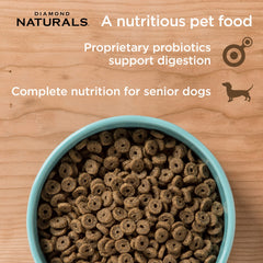 Diamond Naturals Senior kibble closeup showcases bite-sized pieces for easy serving.