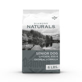 Diamond Naturals Senior Real Meat Recipe bag shows real cage-free chicken for protein and flavor.