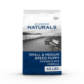 Diamond Naturals small breed puppy chicken and rice kibble in bowl supports healthy growth.
