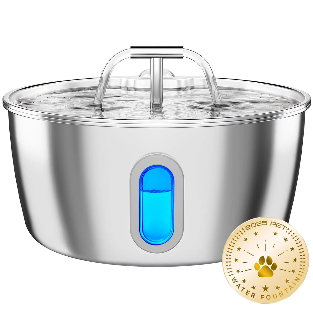 DIANU cat water fountain in stainless steel with 3.2L capacity promotes steady hydration.