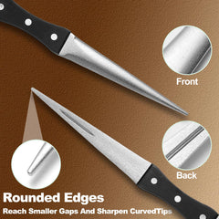 DICAFU sharpener with rounded edges reaches curved tips for thorough sharpening.