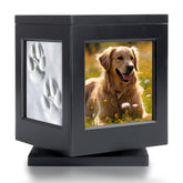 DiDiBirDi dog urn in black wood holds ashes for a dignified memorial