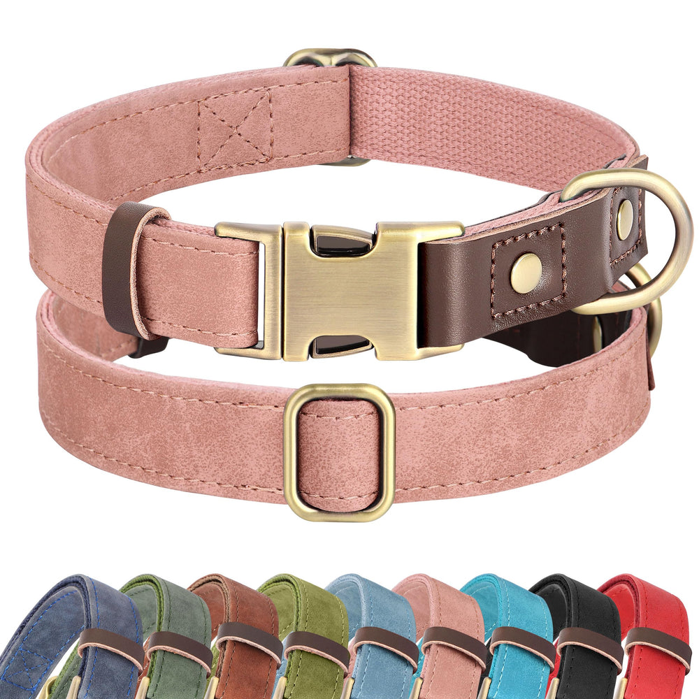 Didog pink soft PU leather collar—front view for stylish daily walks.