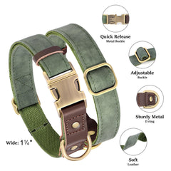 Didog quick-release buckle collar in green with XL neck, simplifies on-off during daily walks