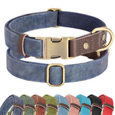 Didog blue soft PU leather collar close-up for daily walking comfort