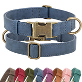 Didog blue soft PU leather collar front view for daily walks