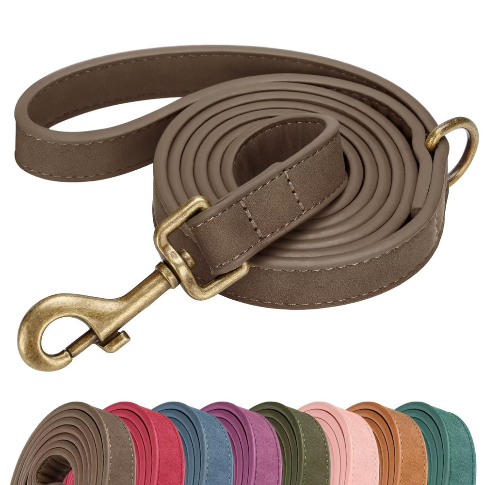 Didog stylish PU leather leash in brown for chic daily walks.