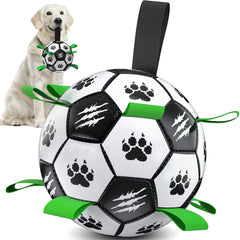 Diman dog soccer ball with straps for easy pickup during fetch