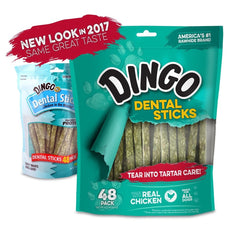 Dingo Dental Sticks with real chicken jerky center for tasty dental care.