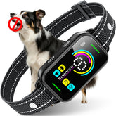 DINJOO bark collar on dog neck for gentle training and quieter evenings.