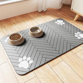 DK177 pet feeding mat striped light gray with absorbent surface for clean feeding areas.