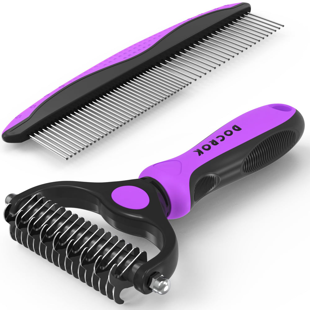 Docrok undercoat rake dematting brush aids gentle detangling for long-haired pets