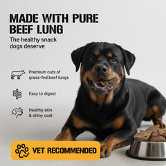 Dog Chits Beef Lung Treats label shows USA-made origin.