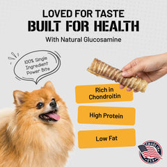 Dog Chits Beef Trachea texture closeup emphasizing durable, long-lasting chew.
