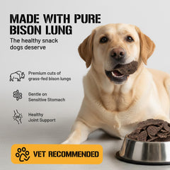 Dog Chits Bison Lung Fillets ingredients label close-up highlights grain-free, single-ingredient goodness.