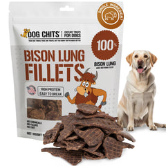 Dog Chits Bison Lung Fillets pack shot, all-natural single-ingredient treat for lean protein.