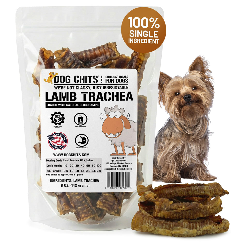 Dog Chits Lamb Trachea chew closeup shows natural texture for long-lasting chewing.