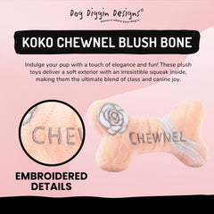 Dog Diggin Designs Chewnel Blush plush bone with squeaker enhances interactive playtime