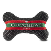 Dog Diggin Designs Gucchewi plush bone toy front view with bold patterns for stylish play